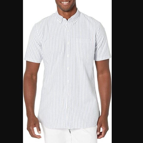 Goodthreads Short Sleeve Button Down Shirt Mens Size Large Slim Fit Stripe White - Picture 8 of 8